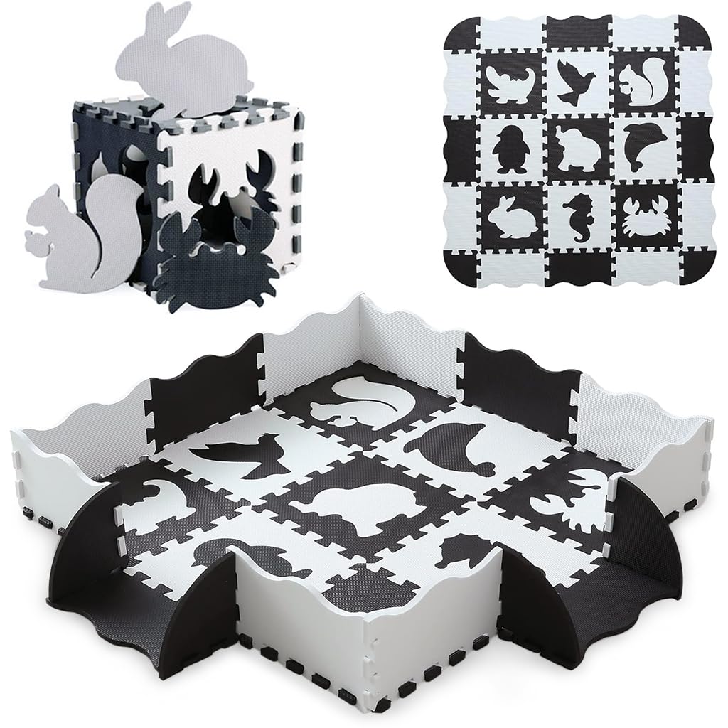 SNOWIE SOFT Baby Play Puzzle Mats Black and White Sensory Foam Puzzle Play Mat Fun Animal Shape EVA Soft Puzzle Mat 44.8 inches Floor Activity Puzzle Mats for Toddlers Age 6 Months + SNOWIE SOFT Baby Play Puzzle Mats Black and White Sensory Foam Puzzle Play Mat Fun Animal Shape EVA Soft Puzzle Mat 44.8 inches Floor Activity Puzzle Mats for Toddlers Age 6 Months +